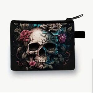 Skull and Rose Print Wallet, Coin Purse, Organizer